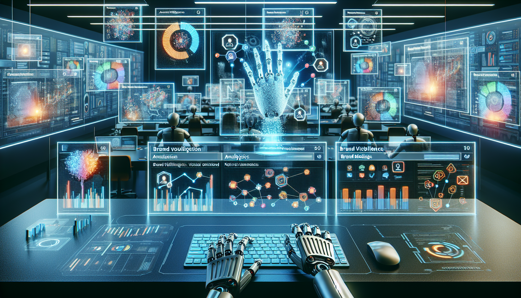 Dashboard IA mostrando métricas de visibilidade de marca em ChatGPT, Gemini, Claude e outros modelos AI 2026