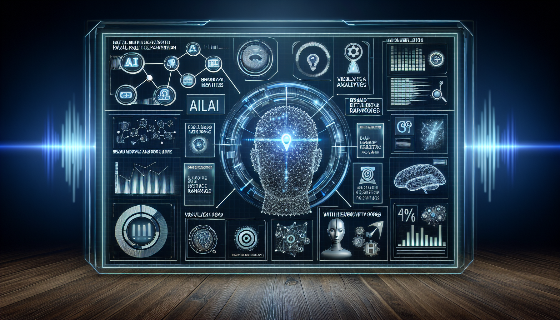 Dashboard de IA mostrando métricas de visibilidad de marca en tiempo real con gráficos y análisis de rendimiento